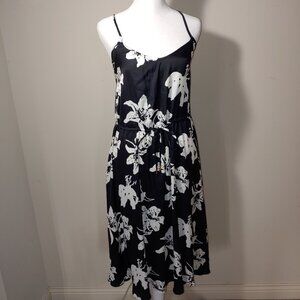 BANANA REPUBLIC Black and White Floral Racerback Midi Dress Size 0P